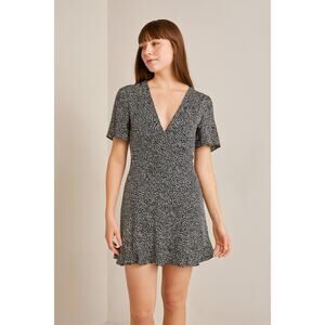 Abercrombie & Fitch Black White Spotted Flutter Sleeve Mini Dress Sz Large